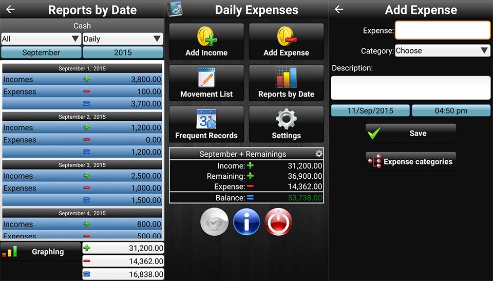 Tampilan aplikasi Daily Expenses